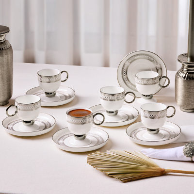 Aryıldız Aurelia Silver 12 Parça 6 Kişilik Kahve Fincan Takımı 90 ml - ARYILDIZ