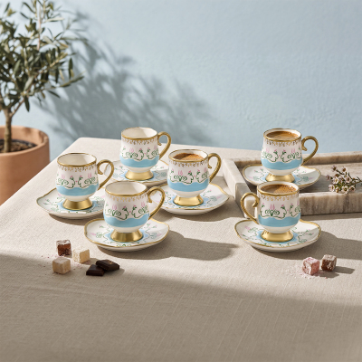 Aryıldız Eros 6 Kişilik 12 Parça Kahve Fincan Takımı Açık Mavi 90 ml - ARYILDIZ