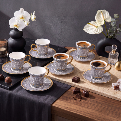Aryıldız Kingham 12 Parça 6 Kişilik Kahve Fincan Takımı Siyah 90 ml - ARYILDIZ