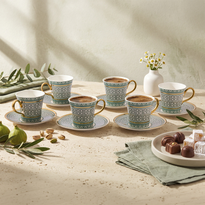 Aryıldız Kingham 12 Parça 6 Kişilik Kahve Fincan Takımı Yeşil 90 ml - ARYILDIZ
