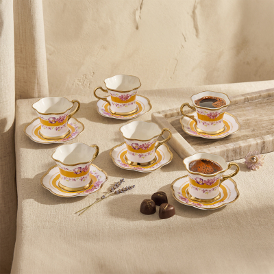 Aryıldız Lal 6 Kişilik 12 Parça Kahve Fincan Takımı Sarı 90 ml - ARYILDIZ