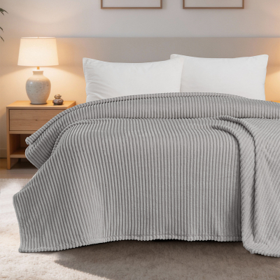 Maxstyle Çizgili Vizon Çift Kişilik Polar Battaniye Açık Gri 200x220 cm - 2