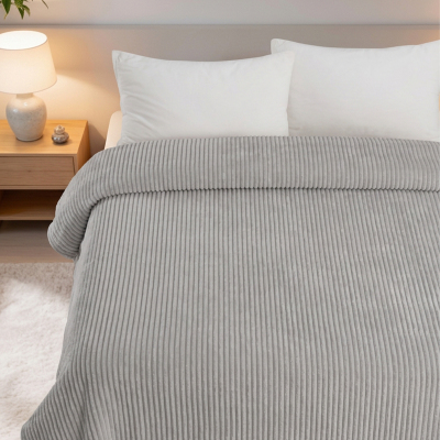 Maxstyle Çizgili Vizon Çift Kişilik Polar Battaniye Açık Gri 200x220 cm - 3