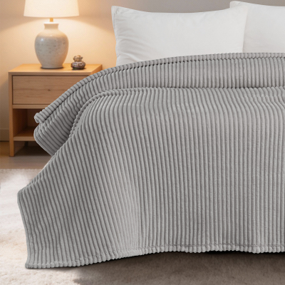 Maxstyle Çizgili Vizon Çift Kişilik Polar Battaniye Açık Gri 200x220 cm - 4