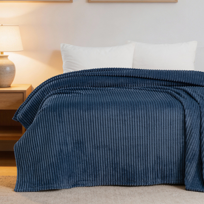 Maxstyle Çizgili Vizon Çift Kişilik Polar Battaniye Lacivert 200x220 cm - 4