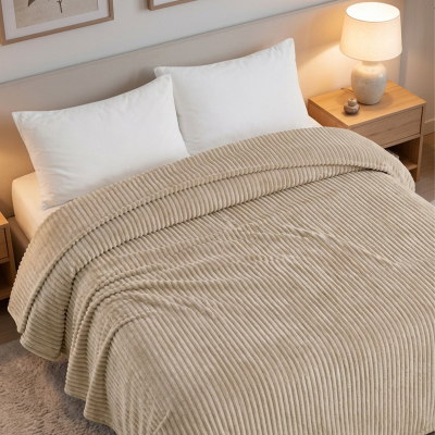 Maxstyle Çizgili Vizon Çift Kişilik Polar Battaniye Mocha 200x220 cm - 2
