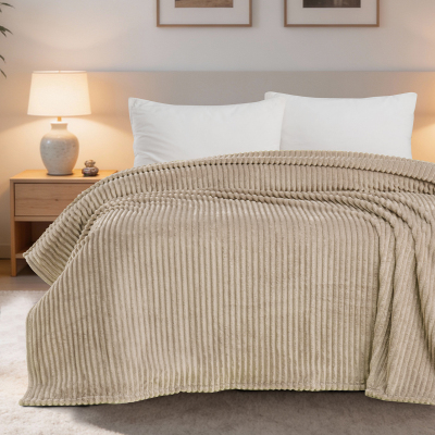 Maxstyle Çizgili Vizon Çift Kişilik Polar Battaniye Mocha 200x220 cm - 4