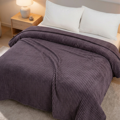 Maxstyle Çizgili Vizon Çift Kişilik Polar Battaniye Mürdüm 200x220 cm - 3
