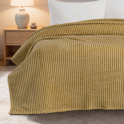 Maxstyle Çizgili Vizon Tek Kişilik Polar Battaniye Hardal 150x220 cm - 3