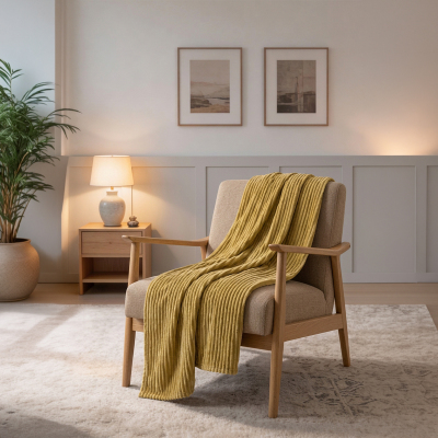 Maxstyle Çizgili Vizon Tek Kişilik Polar Battaniye Hardal 150x220 cm - 4