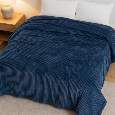Maxstyle Çizgili Vizon Tek Kişilik Polar Battaniye Lacivert 150x220 cm - MAXSTYLE
