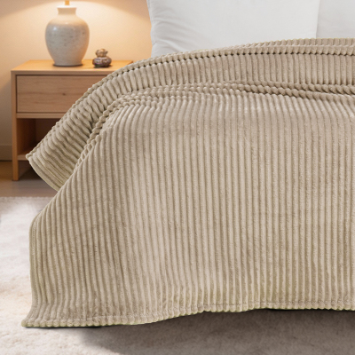 Maxstyle Çizgili Vizon Tek Kişilik Polar Battaniye Mocha 150x220 cm - 2