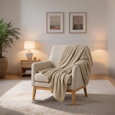 Maxstyle Çizgili Vizon Tek Kişilik Polar Battaniye Mocha 150x220 cm - 4