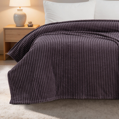 Maxstyle Çizgili Vizon Tek Kişilik Polar Battaniye Mürdüm 150x220 cm - 3