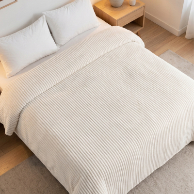 Maxstyle Vizon Çizgili Tek Kişilik Polar Battaniye Kemik 150x220 cm - 2