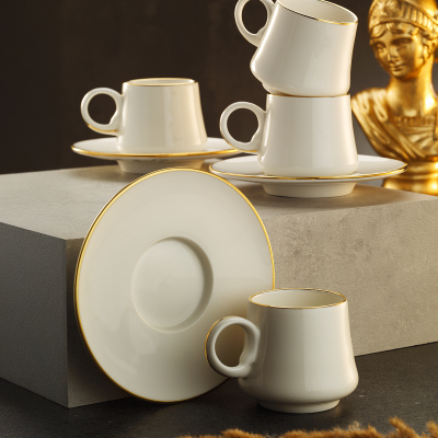 Sandro Moreno 1453 Line Gold Yüzük 12 Parça 6 Kişilik Kahve Fincan Takımı 90 ml - SANDRO MORENO